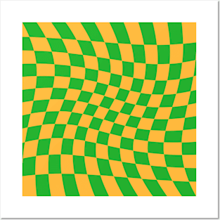 Twisted Checkered Square Pattern - Orange & Green Posters and Art